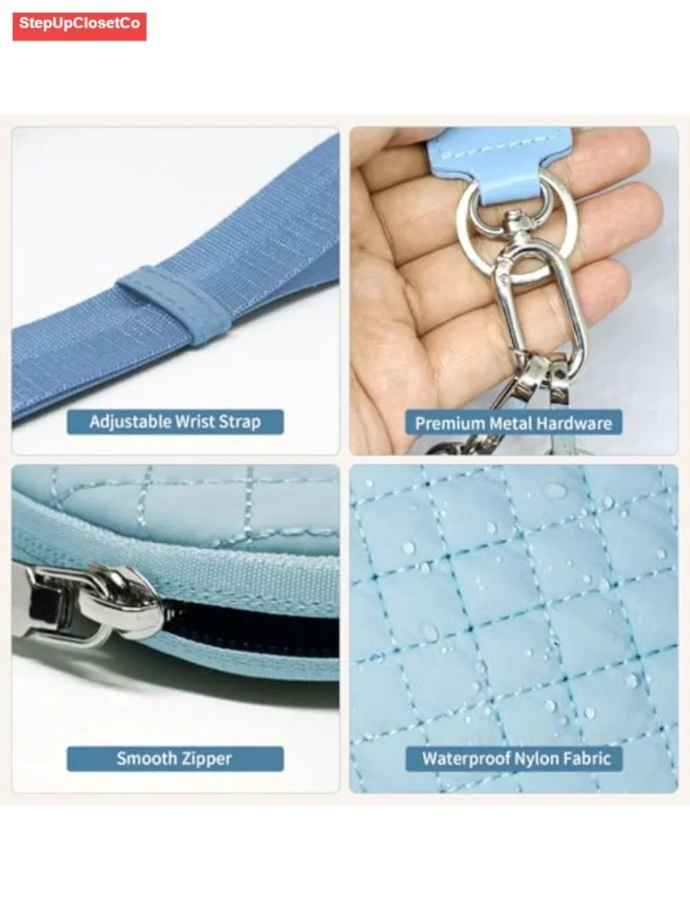Women's Nylon Wristlet Wallet with Coin Purse and Key Ring